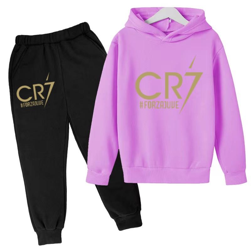 Kids Fashion CR7 Hoodie Boy Girl Toddler Pullover 3-12 Years Football Letters Clothing Casual Top+Pants 2P Brand Coat Sports Set