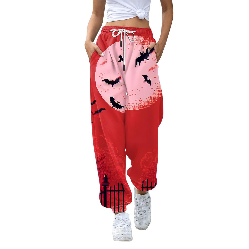 Women's Casual Fashion Halloween Printed Leisure Pants Sweatpants Trousers Drawstring Elastic Waist Drawstring Drawstring Pants