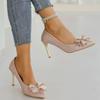 Fashion Brand Design Bowknot Decoration Pumps Women 2025 Summer Sexy Pointed Toe Super High Heel Pumps Luxury Glitter Wedding Shoes