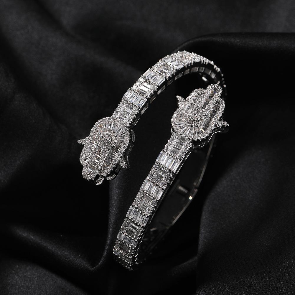 Fashion Fatima Hand Bracelet Men's Personality Zircon Palm Bracelet Hip Hop