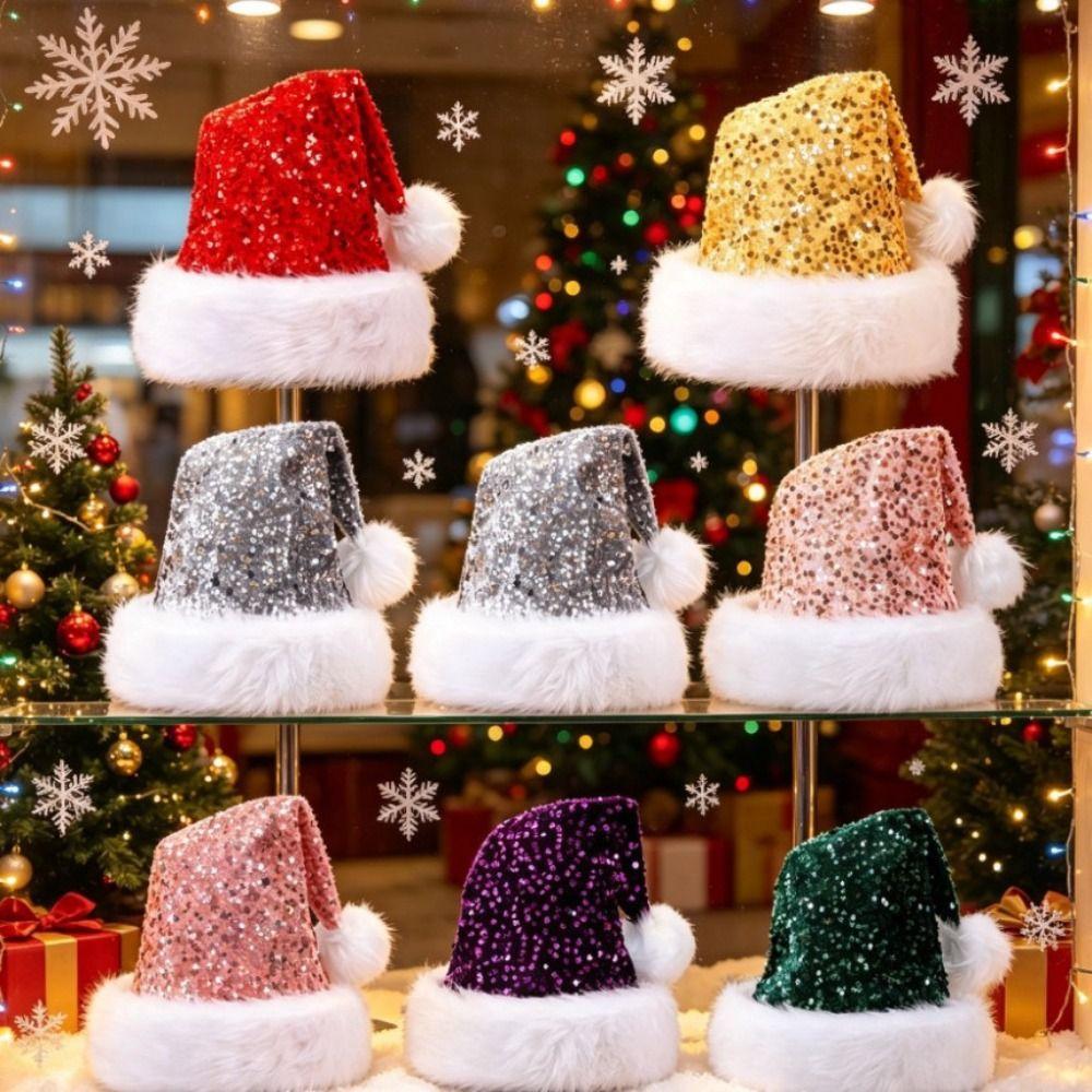 Double Layer Festive Hat Sparkling Sequins Christmas Cap New Holiday Hat Family Gatherings