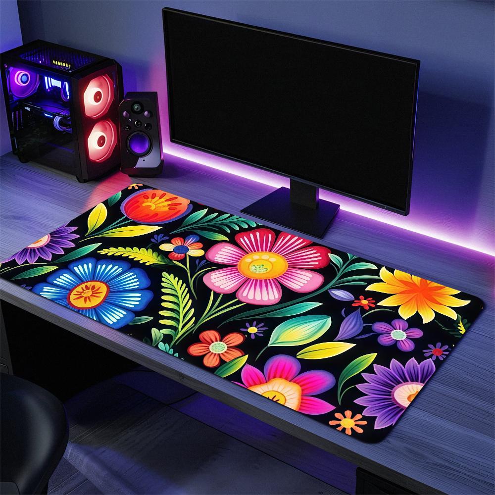Art Vibrant Mexican Ethnic Flower S Mouse Pad Large Desk Mat Keyboard Ergonomic Office Rubber PC Nonslip Antifray Home Custom