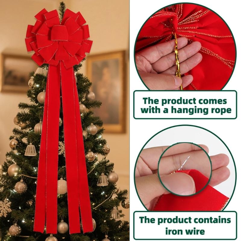 Big Soft Velvety Fabric Bowknot Christmas Tree Top Bowknot Ornament For Mantels Wedding Birthday Christmas Celebration