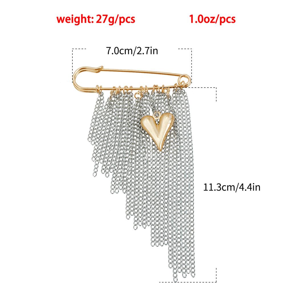 Sturdy Alloy Heart Shape Brooch Multiple Tassels Exaggerated Styles Color Block Fashion Accessory