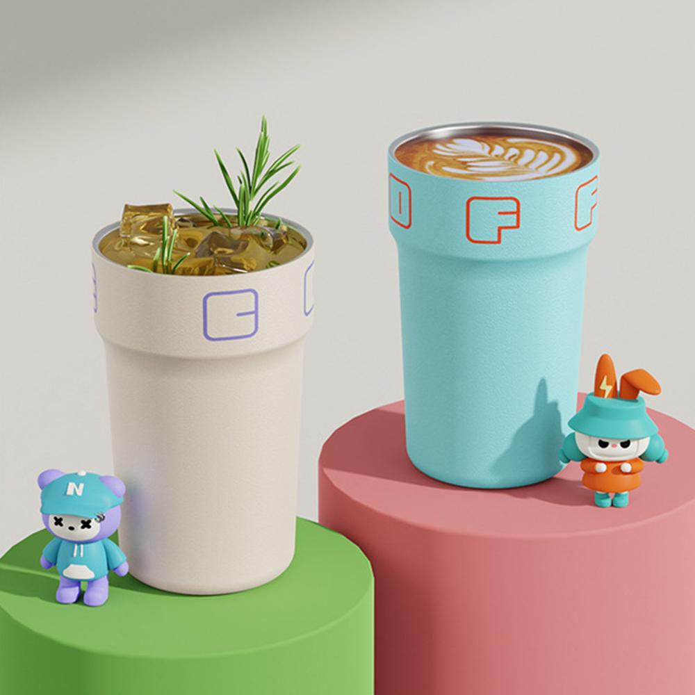 550ml Creative Coffee Cup With Doll Temperature Display Thermal Mug With Straw Stainless Steel Thermos Bottle Coffee Mug Tumbler