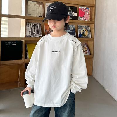 Camiseta de Manga Comprida para Meninos Moda Primavera e Outono 2025 Crianças Solta Casual Top Branco