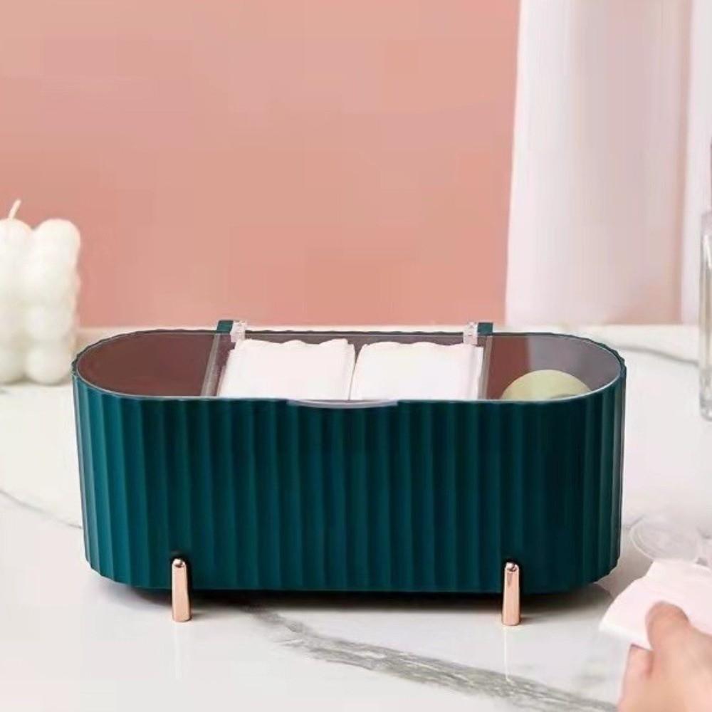 3 Grid Cosmetics Storage Box Large Capacity Organizer Box Makeup Organizer  Powder Puffs