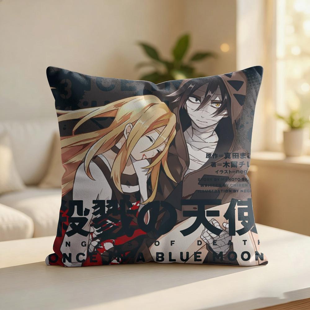 Aangels Of Deaths Anime Cushion Cover Silky Short Plush Invisible Zipper Dustproof Sofa Pillow Case For Home Decor