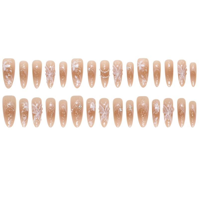 Nail Patch Three-Dimensional Butterfly False Nail Removable Nail Flower Wrapped Pearl Wearing Nail Nail Patch 30 Pieces