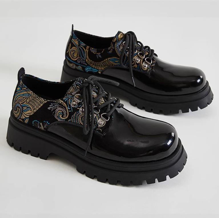 

Shoes for Men High Quality Big Head Leather Shoe Breathable Trendy Brand Men s Shoes Platform British Style Casual Derby Shoes 37 чёрный