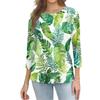 Damen Freizeit Rundhals Dreiviertelarm Blumenprint T-Shirt Lockere Passform Leichtes Oberteil für den Alltag