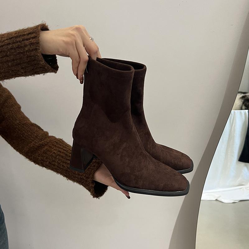 Vintage Thick Heel Square Toe Women Ankle Boots Ladies Elegant Mordern Short Botas Autumn Winter Zapatos De Mujer