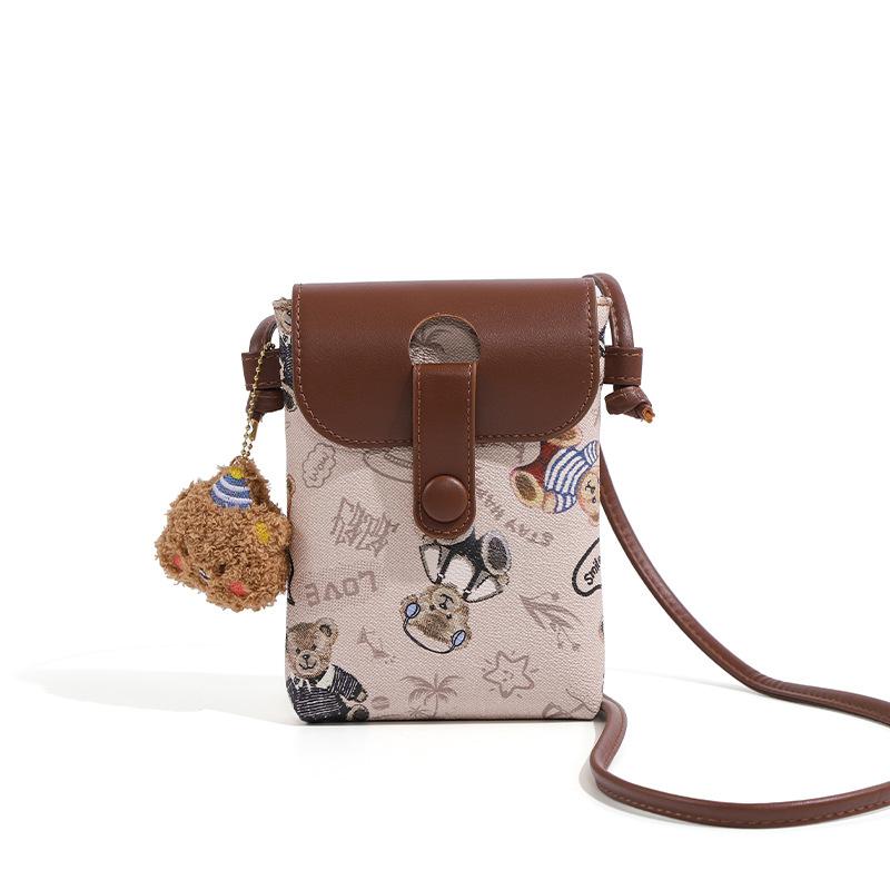 

Cute Cartoon Bear Print Crossbody Phone Bag for Women Mini Shoulder Bag Small Wallet Pouch Casual Messenger Bag