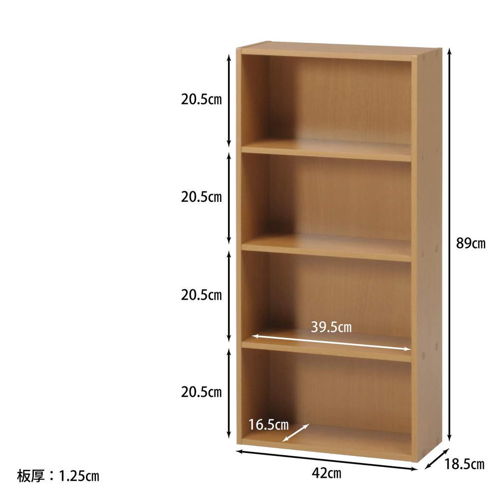 Fujiboeki Bookshelf Comic Storage Rack x x 89cm Natural Beech CD DVD Fixed Assembly 81396 4-Tier, 41.8cm (W) 18.5cm (D) (H), Finish, & Storage,