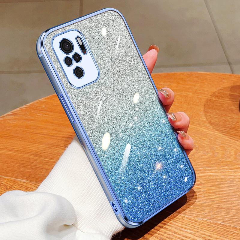 KEYSION Luxury Plating Glitter Phone Case for Redmi Note 10 10S 10 Pro 4G Transparent Soft TPU Shockproof Cover for Xiaomi POCO M5S