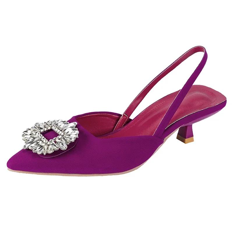 Fashion Fashion Women Shoes 2024 French Tip Baotou Sandals  Fairy Style Gentle Water Diamond Pointed Back Strap Thin Heel Shoes