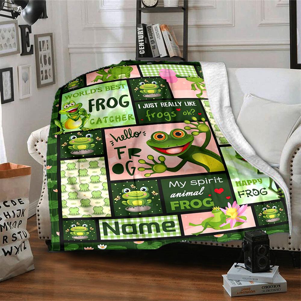 Frogthemed Home Customize Your Name Blankets Soft Cozy Lightweight Allseason Multipurpose Blanket For Picnics Sofas Offices Beds Living Rooms Suitable