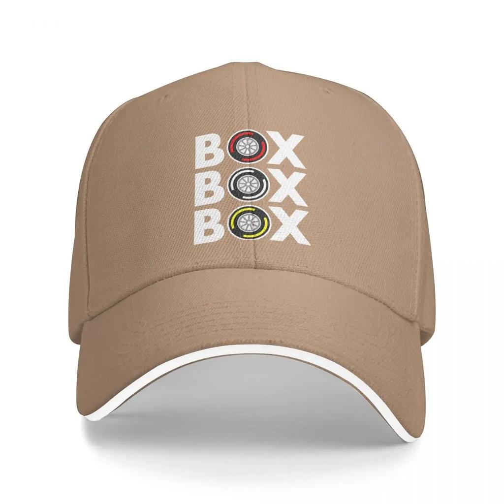 Box Box Box Tyre White Text Design F1 Car Racing Washed Mens Baseball Cap Sunprotection Trucker Snapback Caps Dad Hat Golf Hats