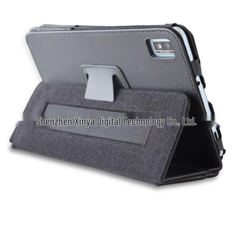 Černé kožené ochranné pouzdro Blackview Tab6 8" s opěrkou ruky a stojánkem, vzor liči, skládací design pro TAB5.