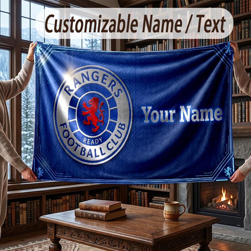 Custom Name Flannel Throw Blanket Rangers FC Pattern Warm Home Decoration