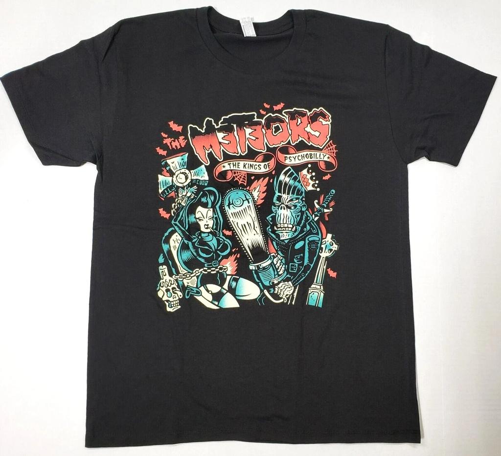 T-shirt METEORS Psychobilly Rock Band Uomo Adulto Retro Tee Nera Nuova
