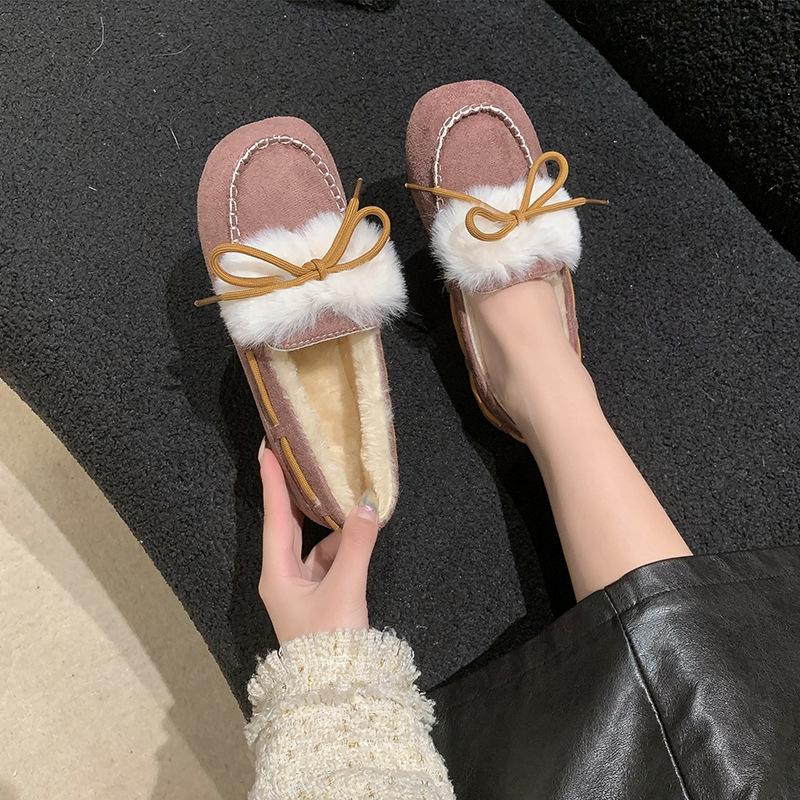 Fur Integrated Doudou Shoes Women's Winter Velvet 2025 New Versatile Flat-bottomed Thick-soled One-pedal Fluffy Cotton Shoes Women