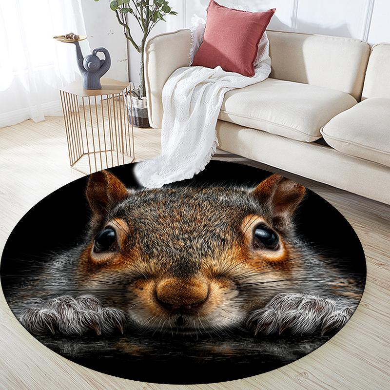 Squirrel pattern round rug,Carpet Rug for Living Room Bedroom Playroom ,Non-slip Floor Mat,Holiday Gifts and Birthday Gifts.