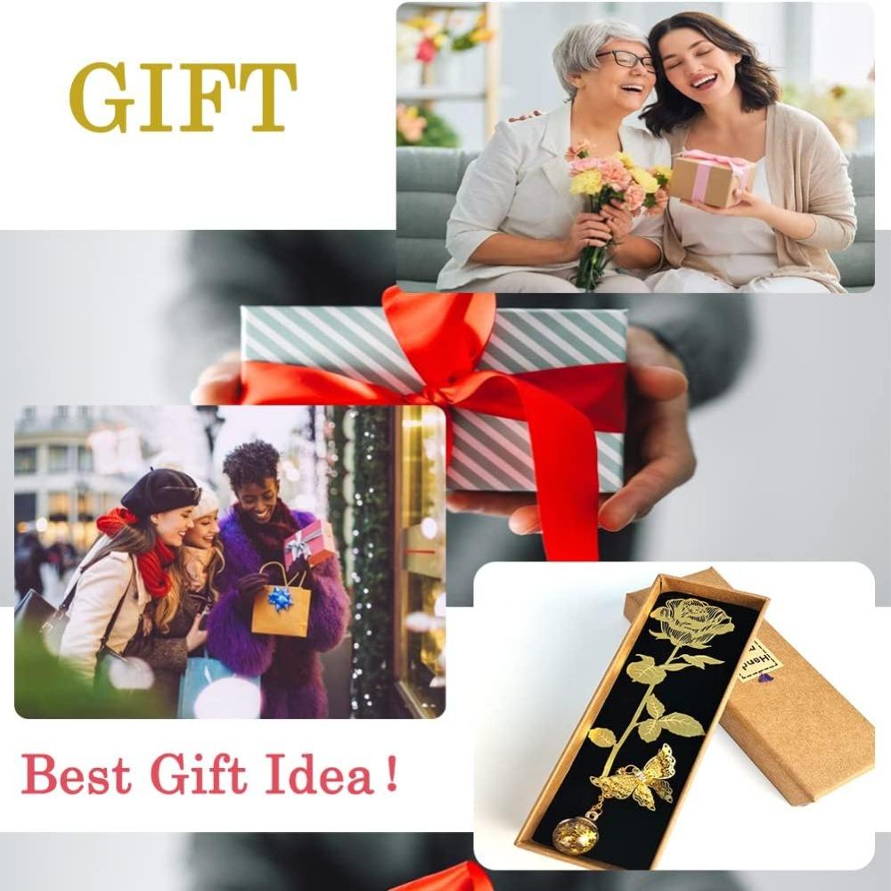 Metal Metal Golden Rose Bookmarks Gold Flower Bookmark Women Gift Box  Office