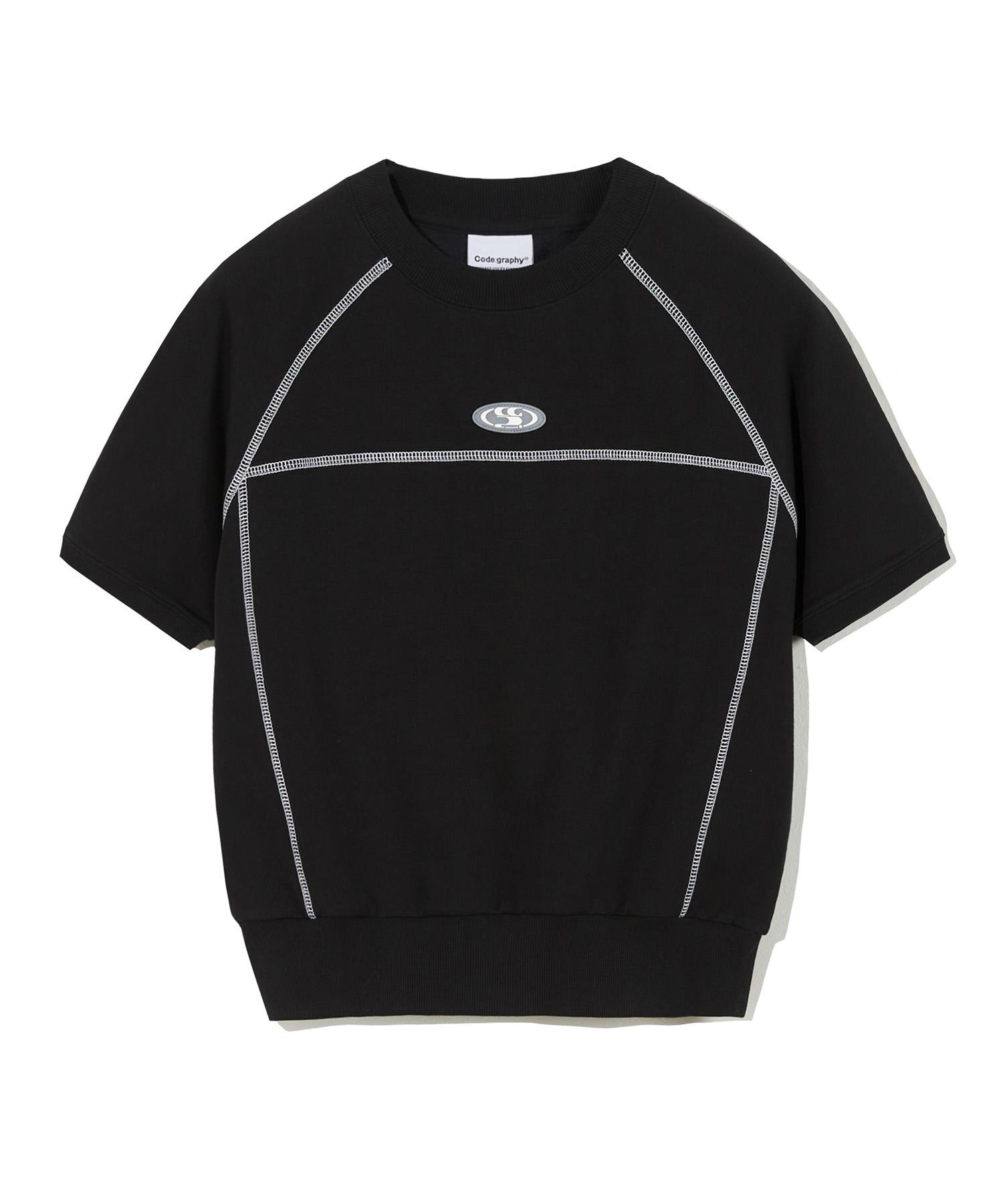 Code Graphy (Women) Wave Logo Symbol Contrast Stitch Short Sleeve Sweatshirt_Black M/Free
