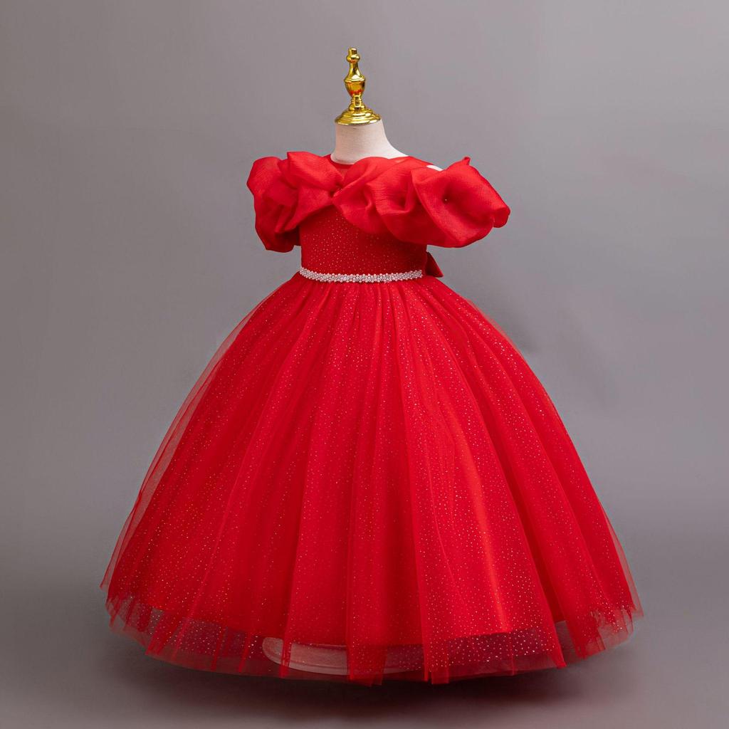 Baby Girls Flower One Shoulder Wedding Dress Princess Evening Dress Ball Gown Party Lace Long Dress 3-12 Year Old Clothes