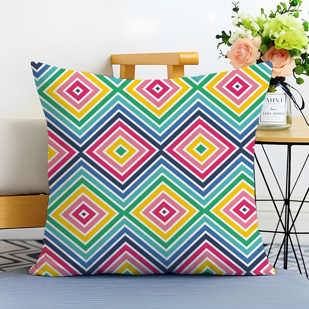 Casual Fashion Colorful Geometric Continuous Art Cushion Cover Washable Linen Pillowcase Soft for Sofa Bed Cozy Home Room Decor