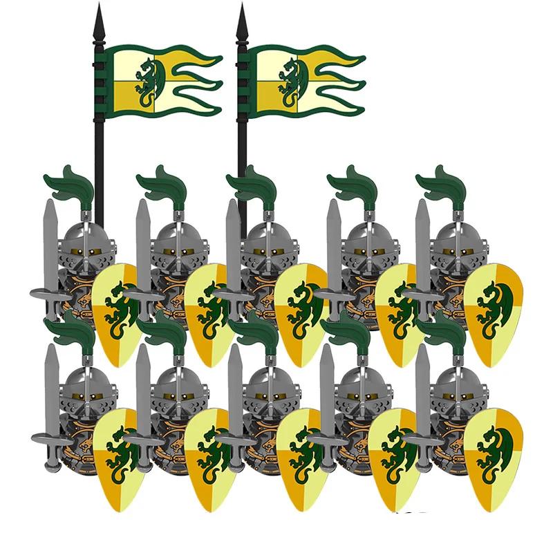 Medieval Knight Armored Troops Ancient Army Soldiers Mini Weapon Equipment Flag Model Building Blocks Kids Toys Birthday Gifts