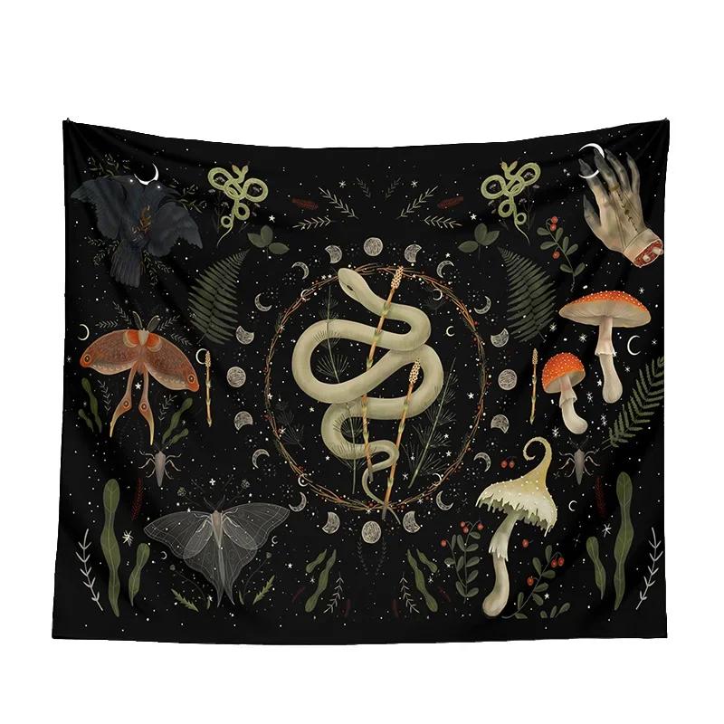 VIKAMA Moth and Mushroom Forest Tapestry Psychedelic Dark Botanical Wall Art Suitable for Living Room Bedroom Study