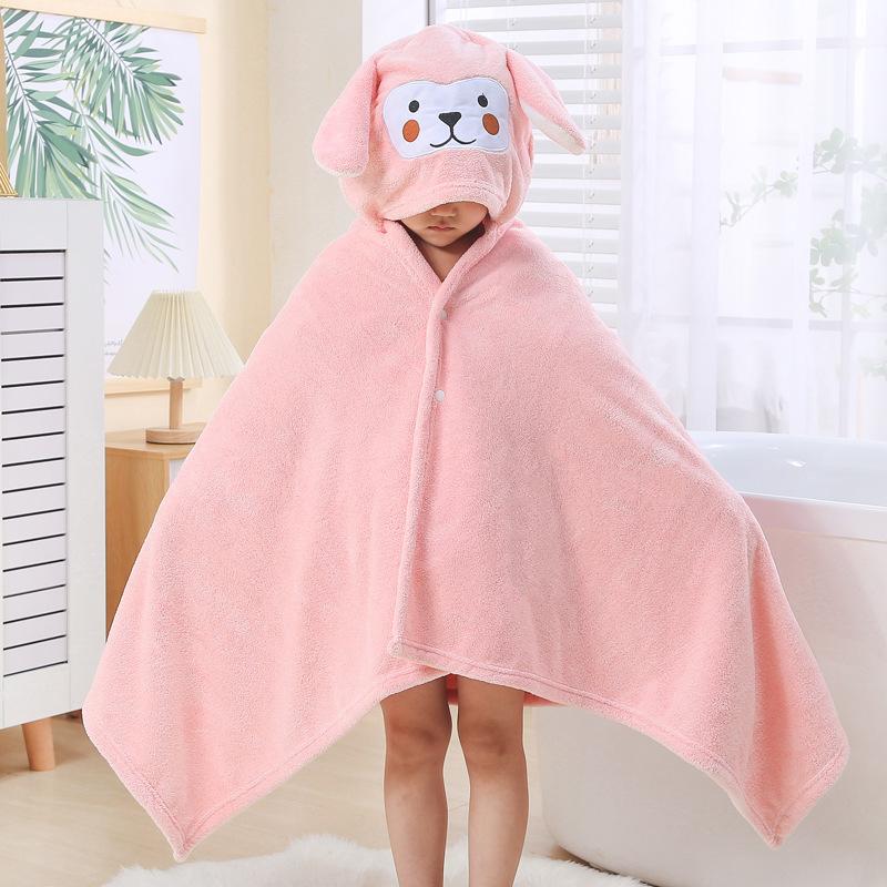 Toddler Baby Hooded Bath Towel Kids Bathrobe Super Soft Absorbent Bath Towel Blanket Cartoon Coral Fleece Kids Bathrobe Boy Girl