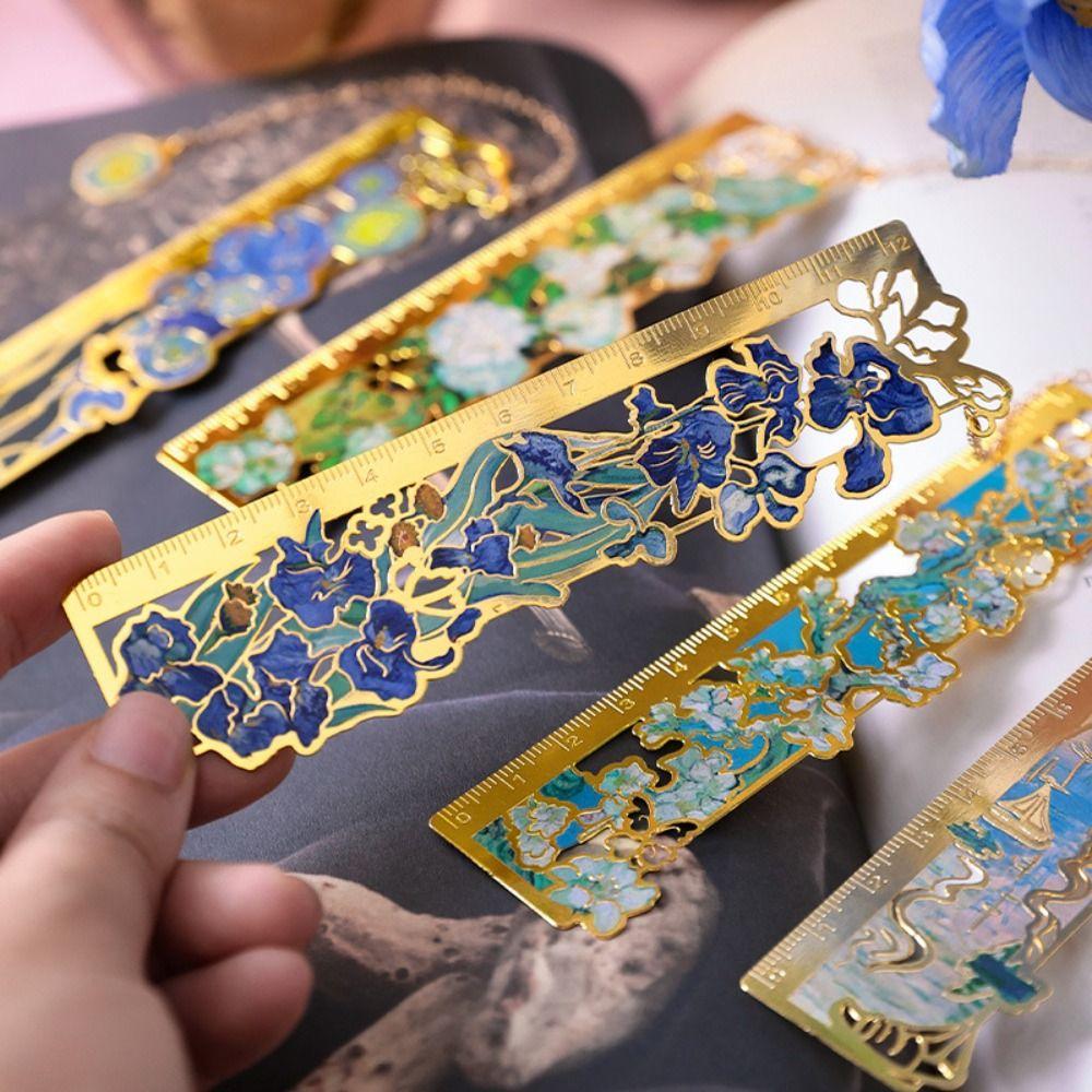 Alloy Metal Bookmark Oil Painting Style Book Clip Retro Floral Painting Ruler  Student