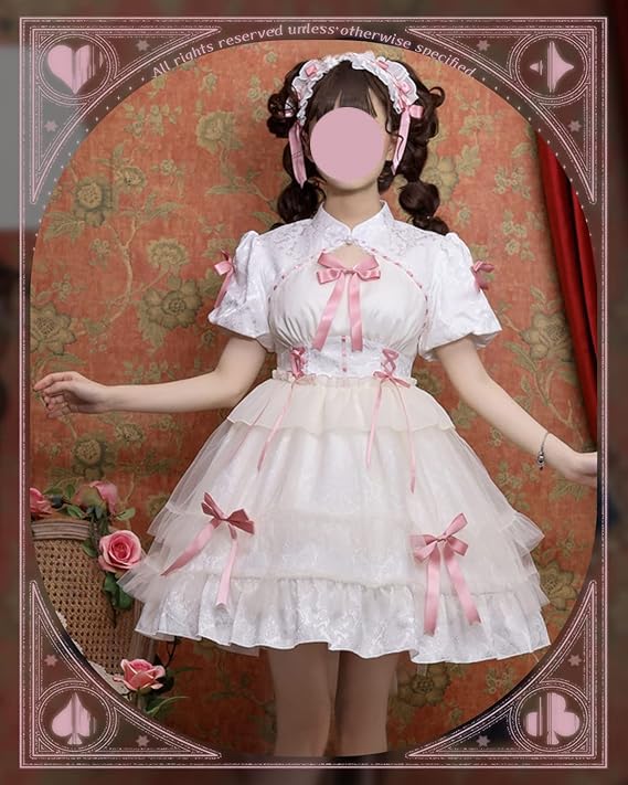 JIURUN Cosplay Lolita Gothic Lolita Costume with 3D Panel Anime Bow Tie Plus Mori Sweet Gothic Ladylike Size One-Piece Pattern, Ruffles, Joints,