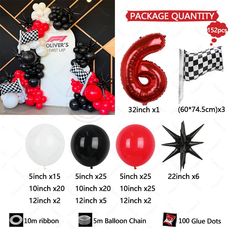 152Pcs Race Car Theme Balloon Garland Arch Kit Red Black White Latex Balloons Boy's Birthday Party Baby Shower Decoration Gift