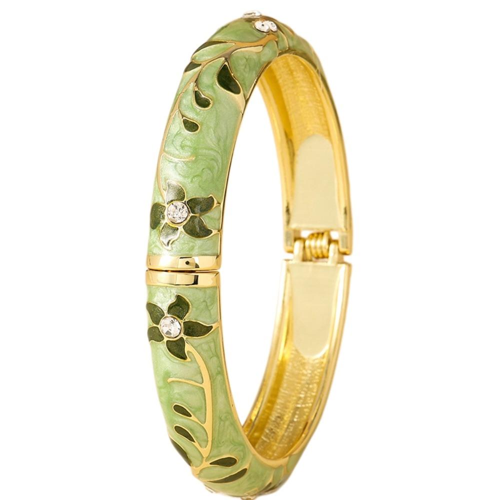 Enamel Floral Flower Crystal Bangle Traditional Women s Hand Bracelet  Jewelry Gifts зелёный