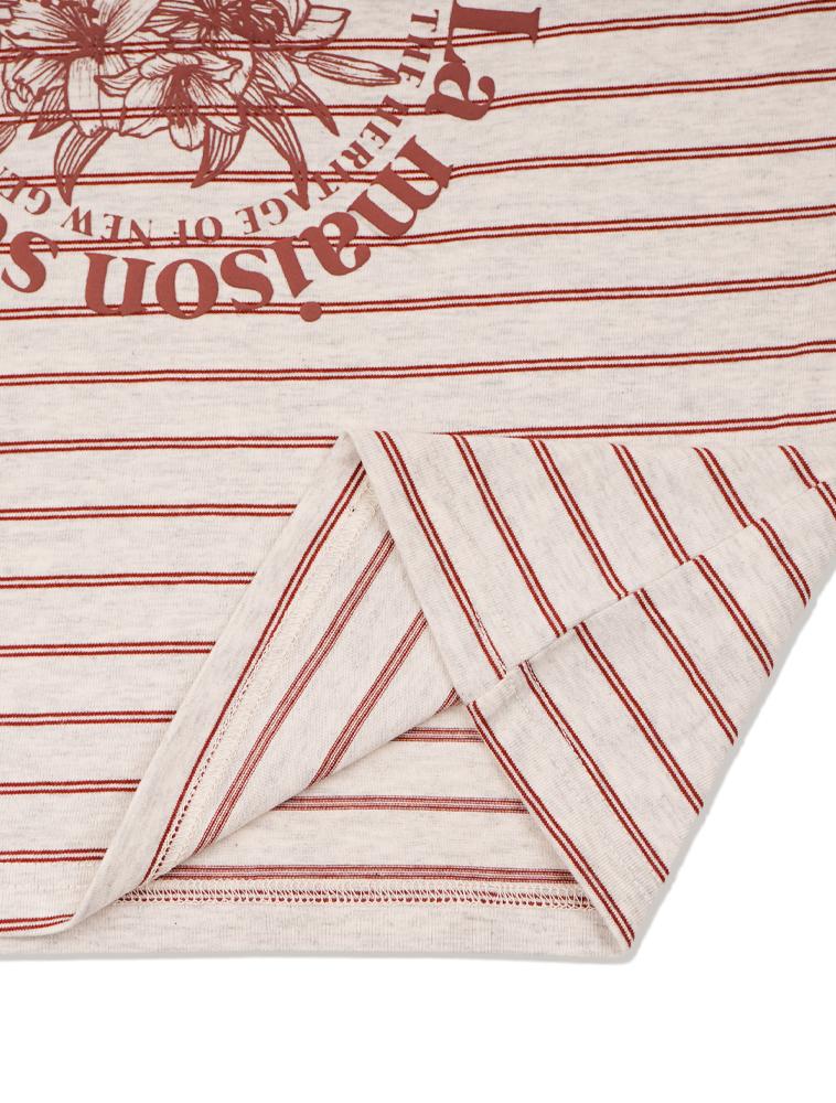 LA MAISON STUDIO Maison Hibiscus Stripe Ringer Short Sleeve Deepred(Fcg2Ts764W)