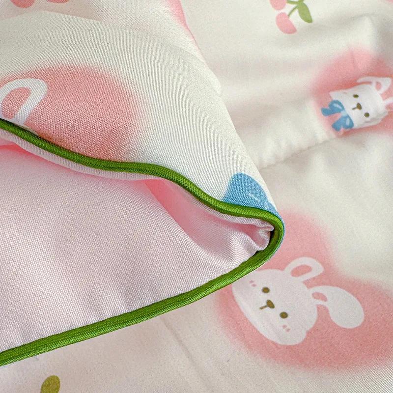 Cartoon Printed Wrinkled Yarn Summer Quilts Cozy Single and Double Air-Conditioned Quilt Cooling Breathable Home Soft Bedspread