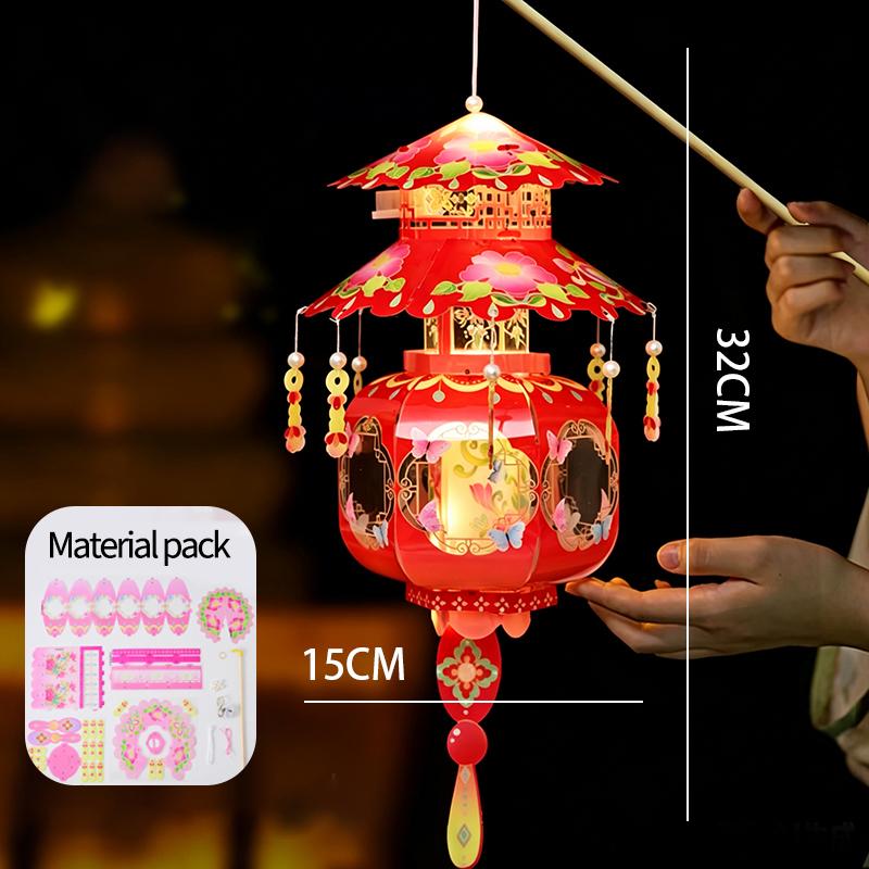 Mid Autumn Festival Lantern Palace Shape DIY Lantern Handmade Luminous Lamp Holiday Hanging Light Decor Birthday Gift Lanterns
