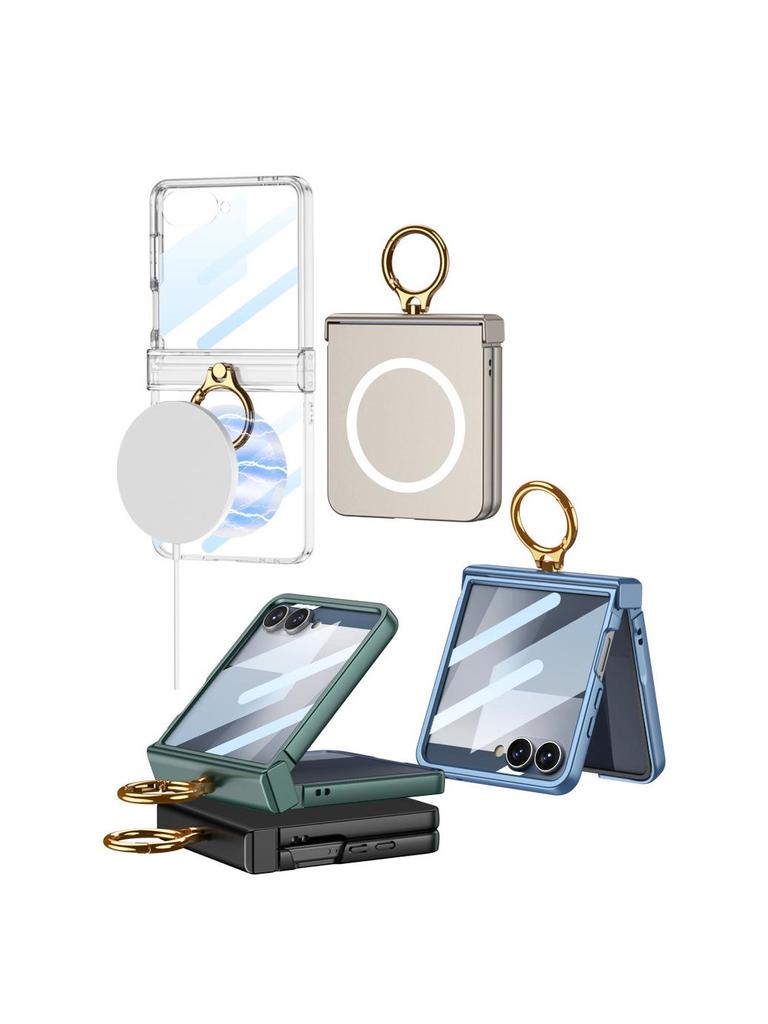 GKK Samsung Z Flip 7 Small Folding Hinge Full Coverage Shell with Finger Ring Buckle and Frosted Hard Shell