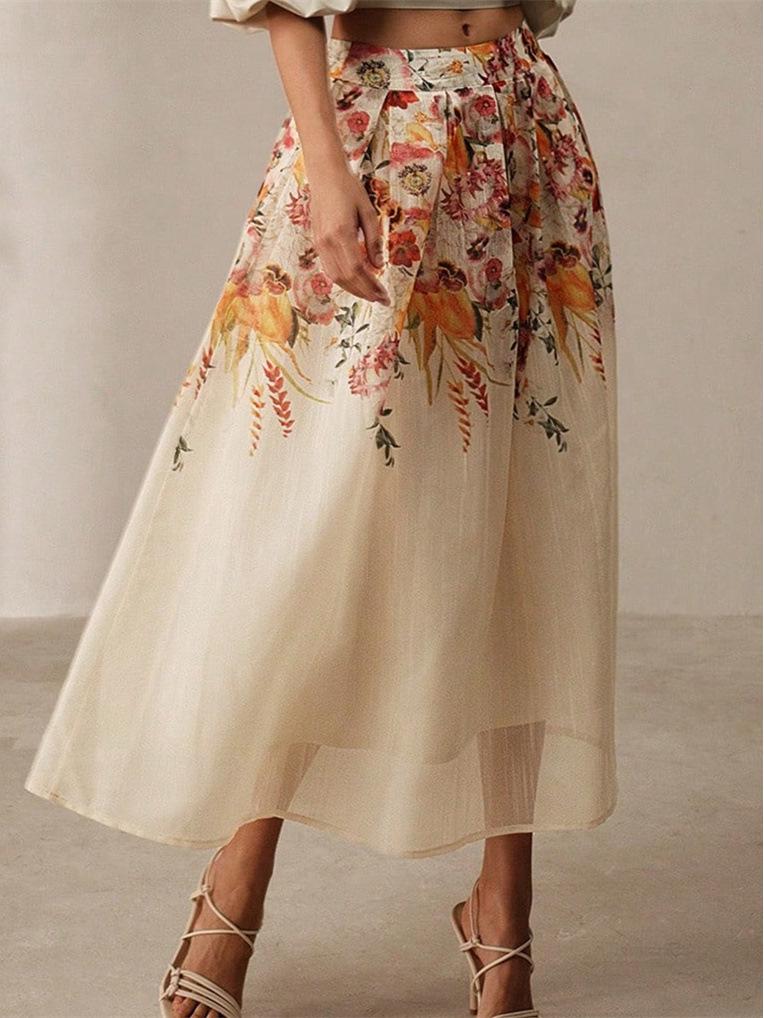 European & American Midi Skirt: Bamboo Print, Spring/Summer, Elegant & Gorgeous, for Middle Eastern Muslim Women