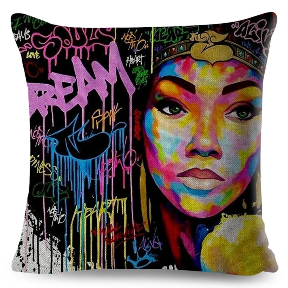 African Women Cushion Cover Decor Colorful Cartoon Lady Dream  Pillowcase Polyester Pillow Case for Bedroom Sofa Home 45x45cm