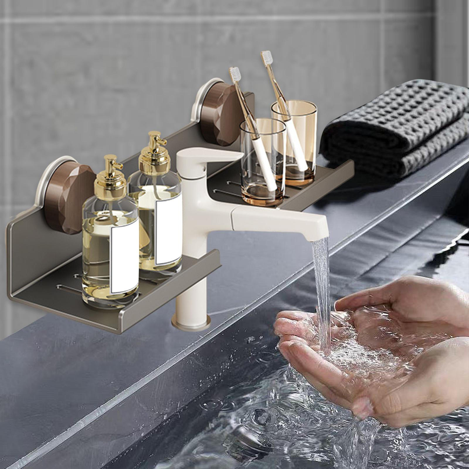 

Полка для душа на присосках, держатель для ванной комнаты, многофункциональная портативная стойка-органайзер для хранения Gray Length 40cm