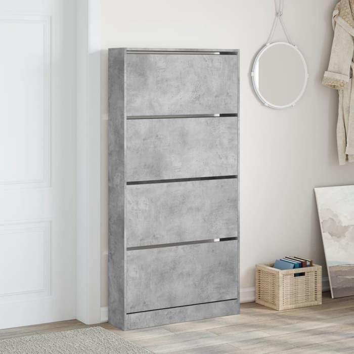 VidaXL Shoe Cabinet 4 Drop-Down Drawers Concrete Grey 3214367
