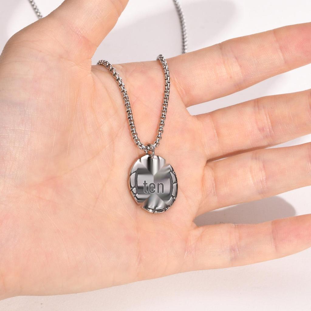 Men's Double-Sided Cross Oval Pendant Necklace In Titanium Stainless Steel, Steel Color, Quanxi Water Design (Model: PN-1808)