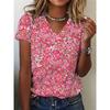 T-shirt da donna retrò casual nera moda scollo a V pullover manica corta stampata larga top quotidiano