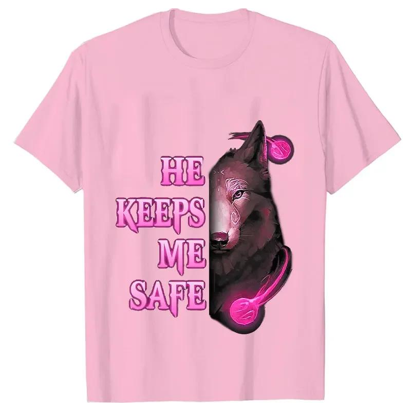 She Keeps Me Strong He Keeps Me Safe Couple Matching T Shirt Wolf Couple T Shirt Casual Black LOVER Shirt Tops Valentine Shirts