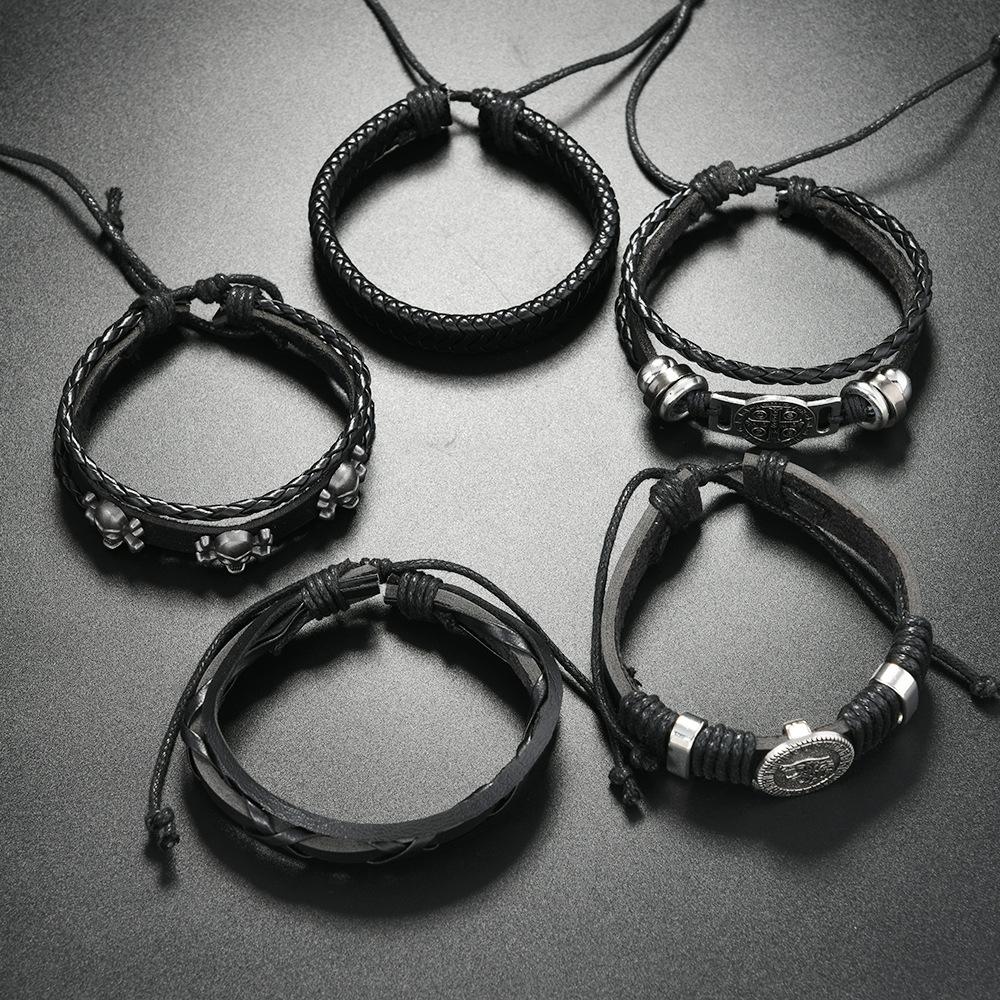 Cross-border New Punk Style Cross and Skull Bracelet, Men's Fashion Imitation Leather Wolf Head Accessories